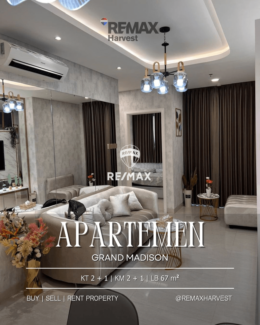 DISEWAKAN CEPAT APARTEMEN GRAND MADISON CONDOMINIUM 2+1BR LANTAI RENDAH JAKARTA BARAT